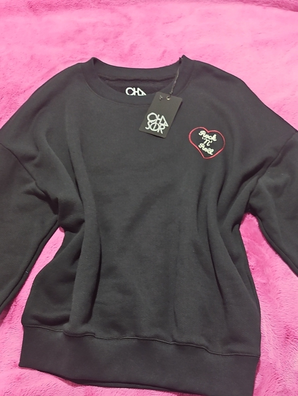 CHASER Black Heart Patch Crewneck Sweater
